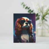 Carte Postale cavalier king charles dans la rue avec un blouson  (Debout devant)