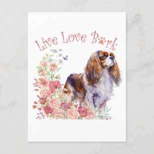 Carte Postale Cavalier King Charles Spaniel Chien Maman Florale