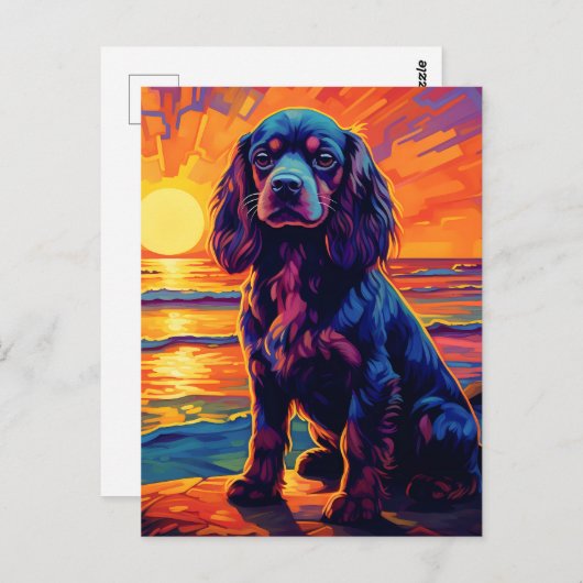 Carte Postale Cavalier King Charles Spaniel Coucher de soleil /  (Devant / Derrière)
