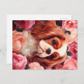 Carte Postale Cavalier King Charles Spaniel en Rose (Devant / Derrière)