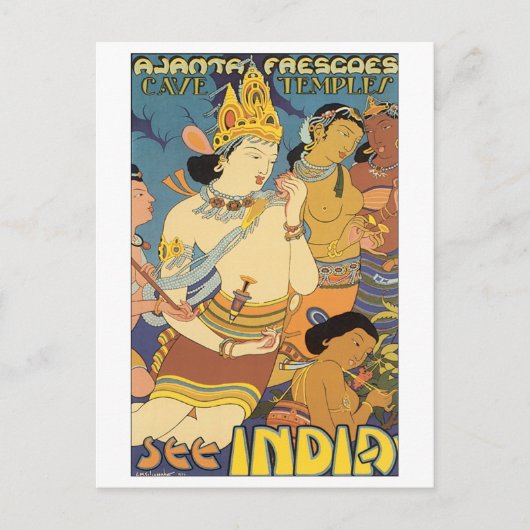 Carte Postale Cave Temples, voir India Travel Poster (Devant)