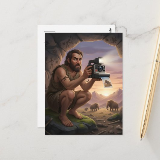 Carte Postale Caveman avec caméra (Devant/Arrière en situation)