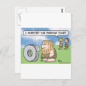 Carte Postale caveman wheel inventé ticket de stationnement femm (Devant / Derrière)