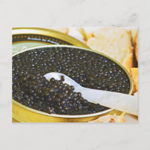 Carte Postale Caviar noir et une cuillère de nacre à