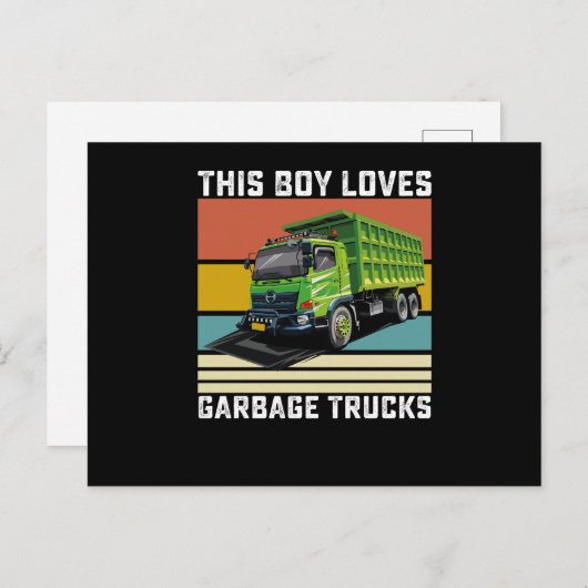 Carte Postale Ce garçon adore les camions-poubelles (Devant / Derrière)