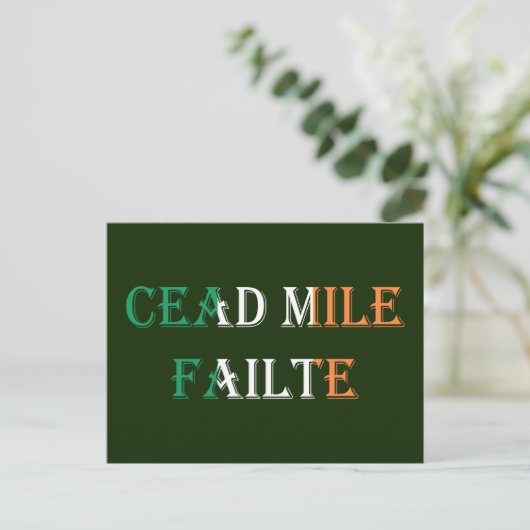 Carte Postale Cead Mile Failte superposé sur Irish Flag pccn (Debout devant)