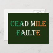 Carte Postale Cead Mile Failte superposé sur Irish Flag pccn (Devant / Derrière)