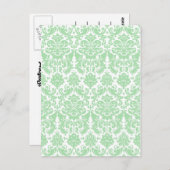 Carte Postale Celadon et blanc élégant modèle Damask (Devant / Derrière)