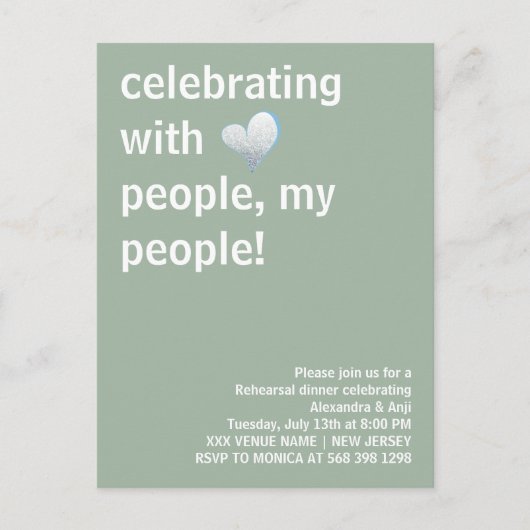 Carte Postale Célébration avec mes gens dîner de répétition (Devant)