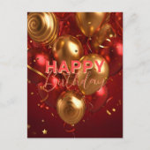 Carte Postale Célébration d'anniversaire avec ballons rouges et  (Devant)