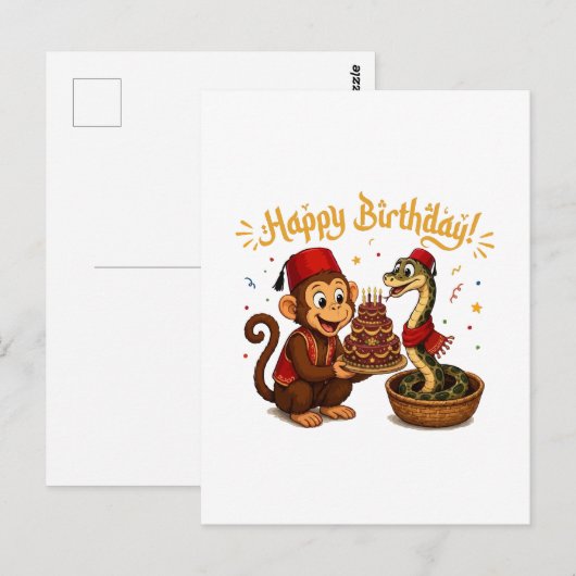 Carte Postale Célébration d'anniversaire de singe et de serpent (Devant / Derrière)