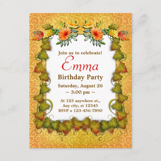 Carte Postale Célébration d'anniversaire Feuilles d'automne Mign (Devant)