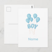 Carte Postale Célébration de ballon bébé garçon bleu (Devant / Derrière)