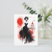 Carte Postale Célébration de la mode. Belle femme avec gâteau (Debout devant)