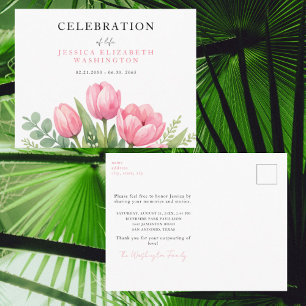 Carte Postale Célébration de la vie en aquarelle Tulipes roses