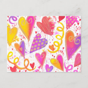 Carte Postale Célébration De L'Amour Aquarelle Coeurs