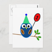 Carte Postale Célébration du premier anniversaire, Chouette (Devant / Derrière)