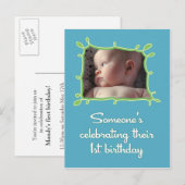 Carte Postale Célébration d'un premier Invitation d'anniversaire (Devant / Derrière)