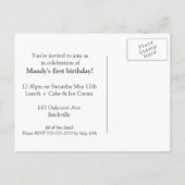 Carte Postale Célébration d'un premier Invitation d'anniversaire (Dos)