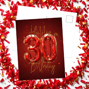 Carte Postale Célébration élégante de 30 ans d'âge avec rubis et