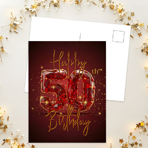 Carte Postale Célébration élégante de 50 ans de Ruby et Gold