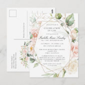 Carte Postale Célébration florale rose de la vie Funérailles (Devant / Derrière)