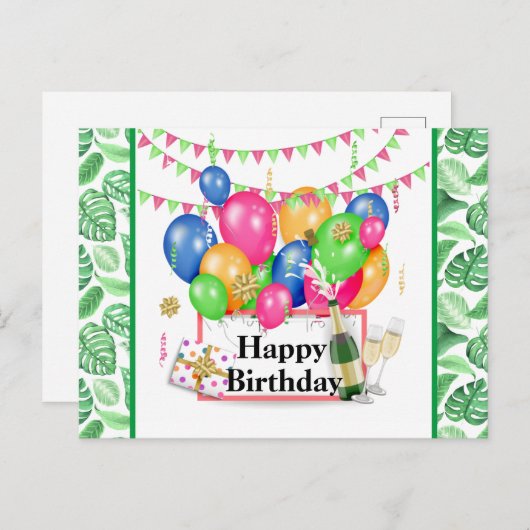 Carte Postale Célébration tropicale d'anniversaire (Devant / Derrière)