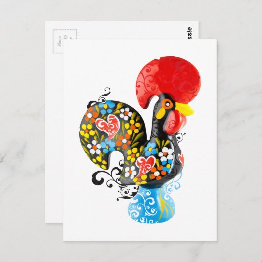 Carte Postale Célèbre coq de Barcelos Nr 06 - Édition Florale (Devant / Derrière)