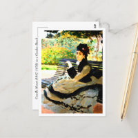 Célèbre tableau Camille Monet sur un banc de jardi
