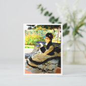 Carte Postale Célèbre tableau Camille Monet sur un banc de jardi (Debout devant)