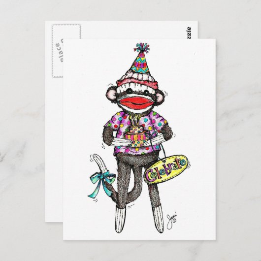 Carte Postale CÉLÉBRER ! Sock Monkey (Devant / Derrière)