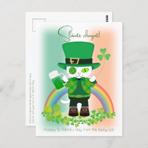 Carte Postale Célébrez la Saint Patrick avec un chat chanceux