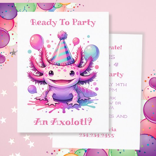 Carte Postale Célébrons l'anniversaire de la fille Axolotl
