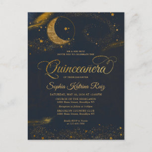 Carte Postale Céleste Minuit Bleu Or Star Lune Quinceanera