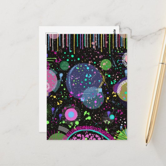 Carte Postale Celestial Celebrations: Maximalist Abstract Art  (Devant/Arrière en situation)
