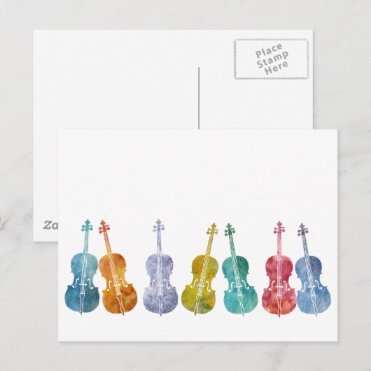 Carte Postale Cellos multicolores (Devant / Derrière)