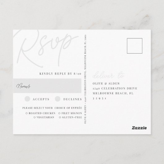 Carte Postale Cendre | Script Watermark Meice Choice RSVP (Dos)