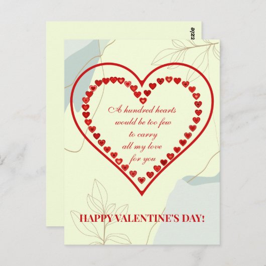 Carte Postale Cent Coeurs, Saint Valentin (Devant / Derrière)