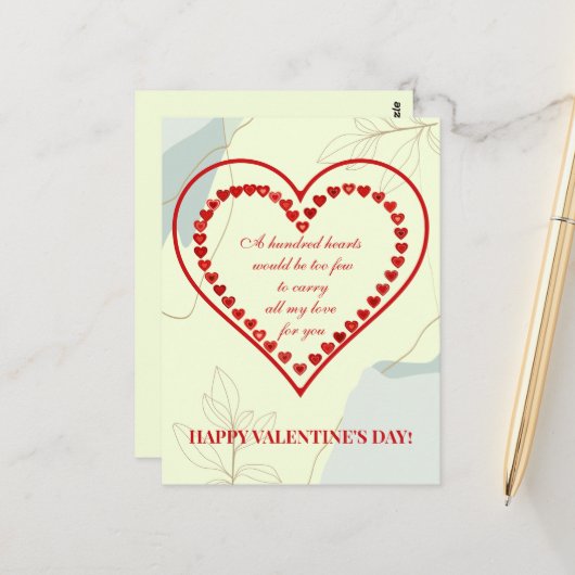 Carte Postale Cent Coeurs, Saint Valentin (Devant/Arrière en situation)