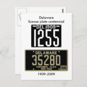 Carte Postale centenaire de plaque d'immatriculation du Delaware (Devant / Derrière)