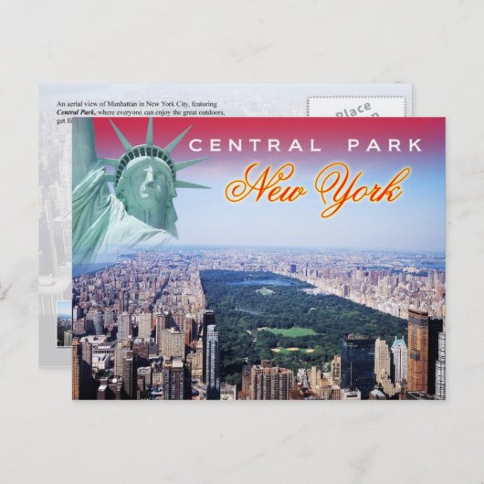 Carte Postale Central Park, New York City - vue aérienne (Devant / Derrière)