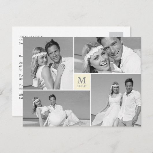 Carte Postale Centre Carré Monogramme Mariage Merci photo (Devant / Derrière)