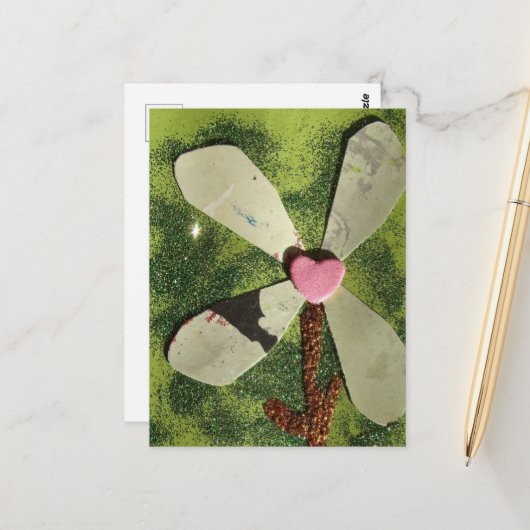 Carte Postale Centre de coeur rose fleur médium mixte (Devant/Arrière en situation)