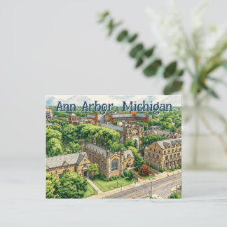 Carte Postale Centre-ville Ann Arbor, Michigan Style Dessiné à l