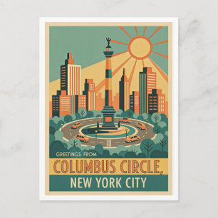 Carte Postale Cercle Columbus de New York Art Rétro