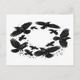 Carte Postale Cercle de corbeaux – Illustration à l'encre hantée