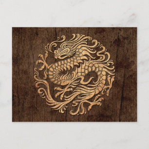 Carte Postale Cercle de dragon chinois avec effet de grain de bo