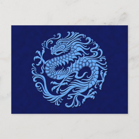 Carte Postale Cercle de dragon chinois bleu traditionnel (Devant)