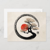Carte Postale Cercle d'Enso et arbre de bonsaïs sur la toile (Devant / Derrière)