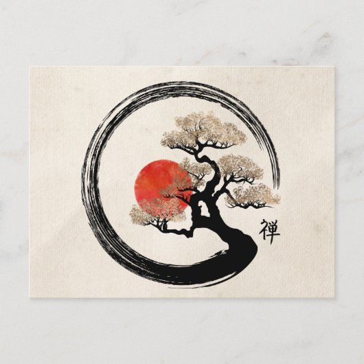 Carte Postale Cercle d'Enso et arbre de bonsaïs sur la toile (Devant)
